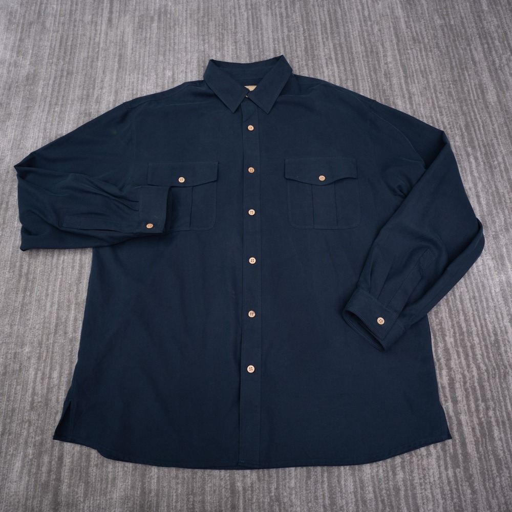 Jamaica Jaxx Button Up Shirt Mens XL Navy Blue Excellent Silk Cotton Blend